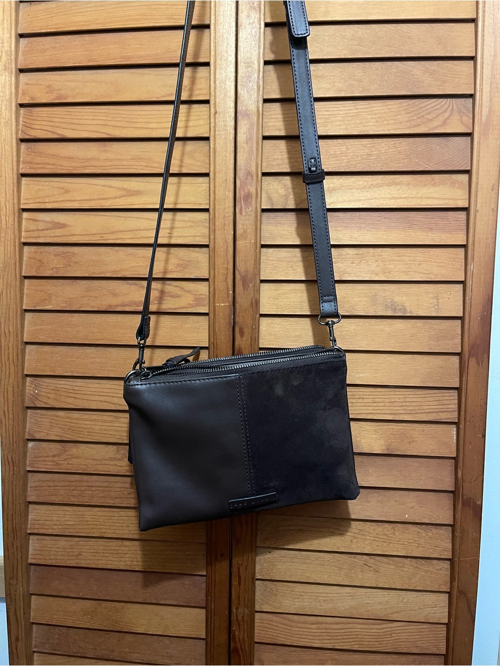Rae Dunn Black Leather & Suede Messenger Crossbody